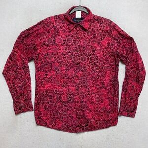 Pete Huntington Shirt Mens Small Red Pink Batik Cotton Button Down